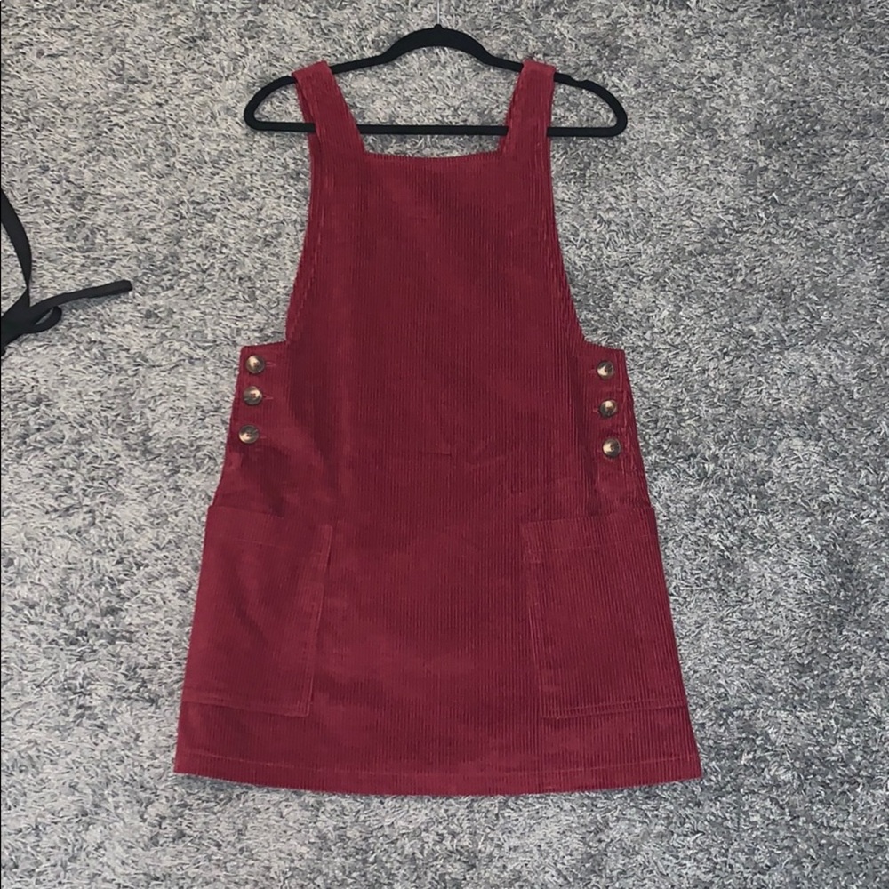 Red overall corduroy dress